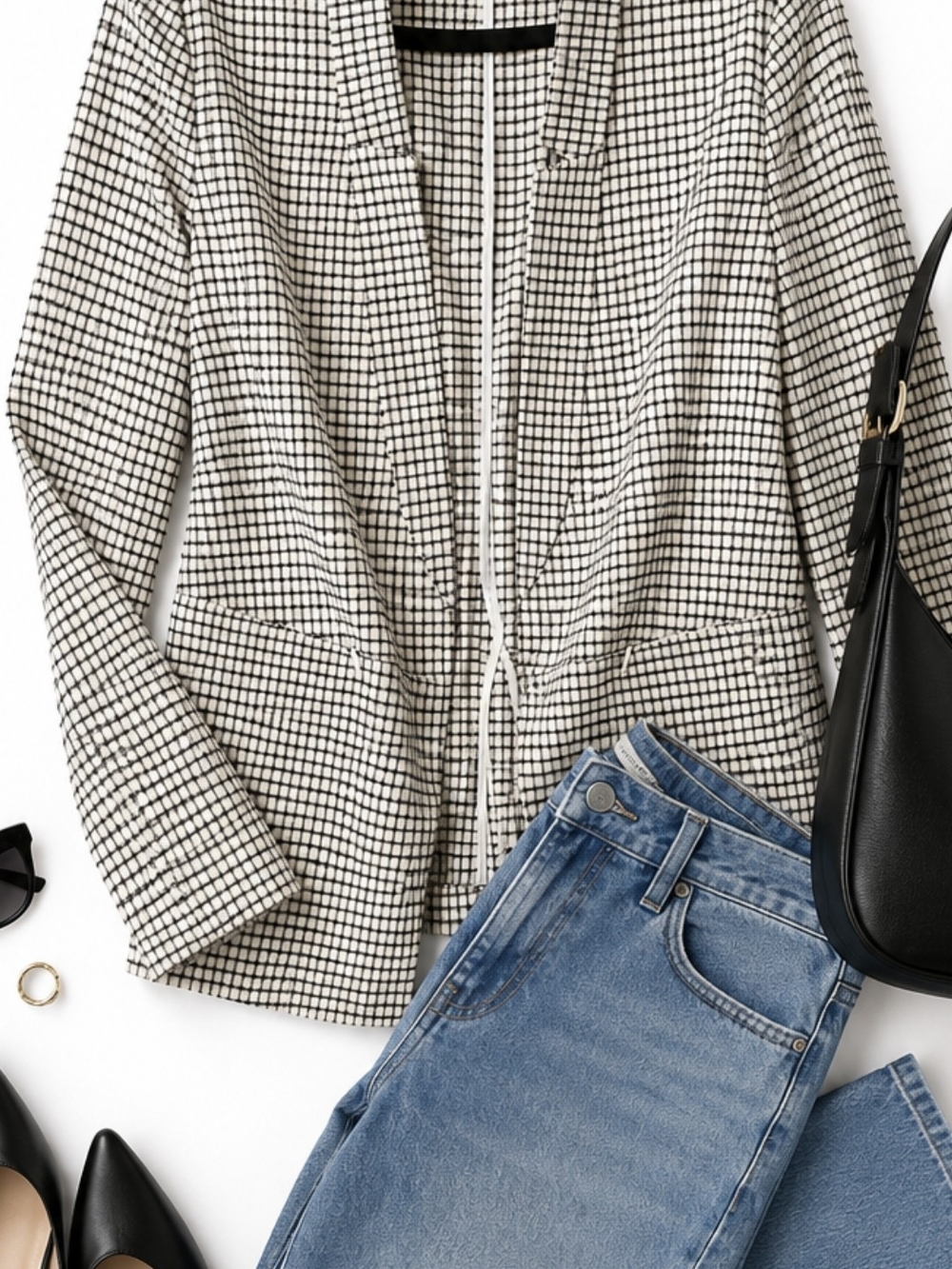 Worthington Vintage Black and White Checked Blazer - Picture 1 of 4